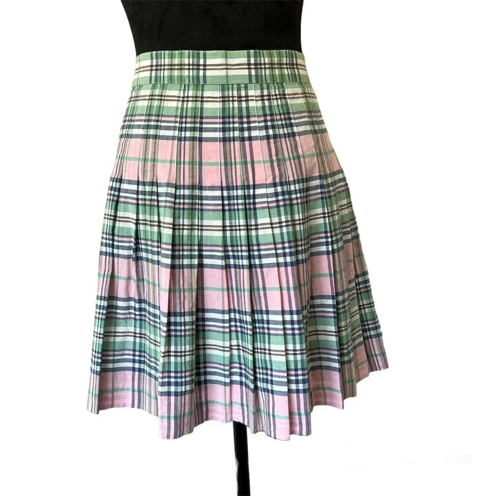 Brooks Brothers Womens Size 6 Plaid Pleated A-LineSkirt Pink Green Tartan